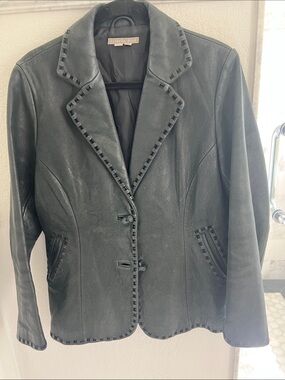 Isabella Bird Leather Jacket with Decorative Trim